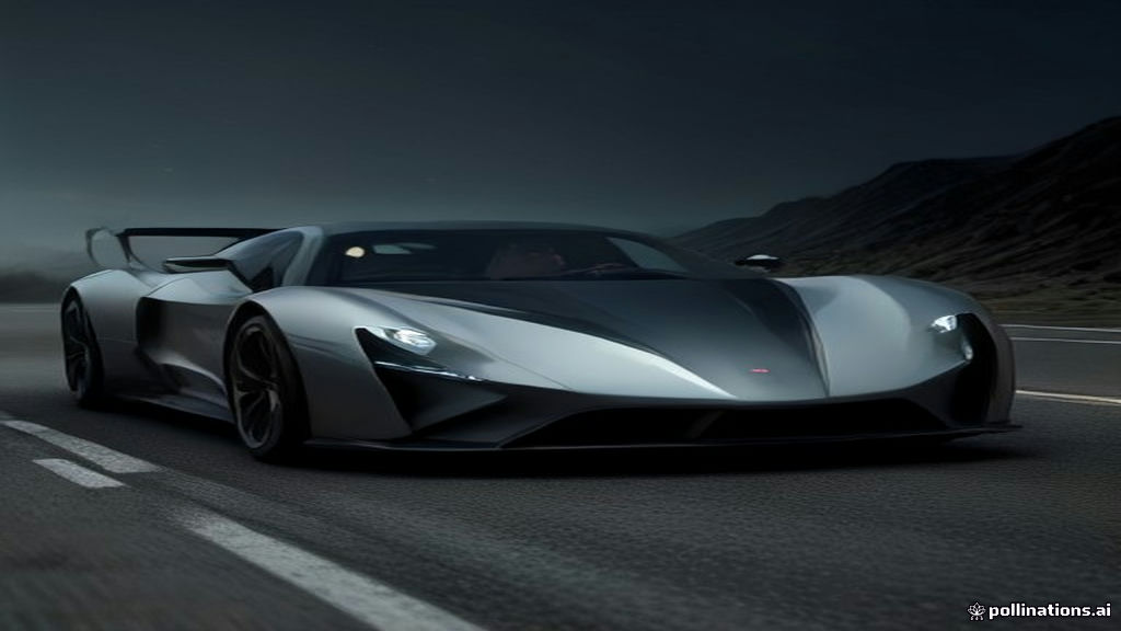 AI concept of a silver electric hypercar on a dark road